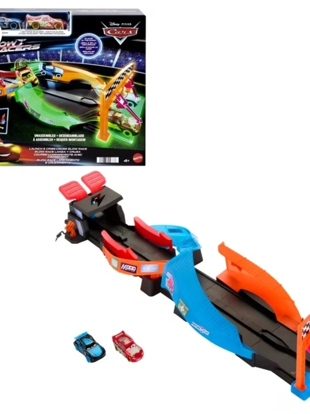 Disney Cars Glow Racers Track Set with Red and Blue Cars